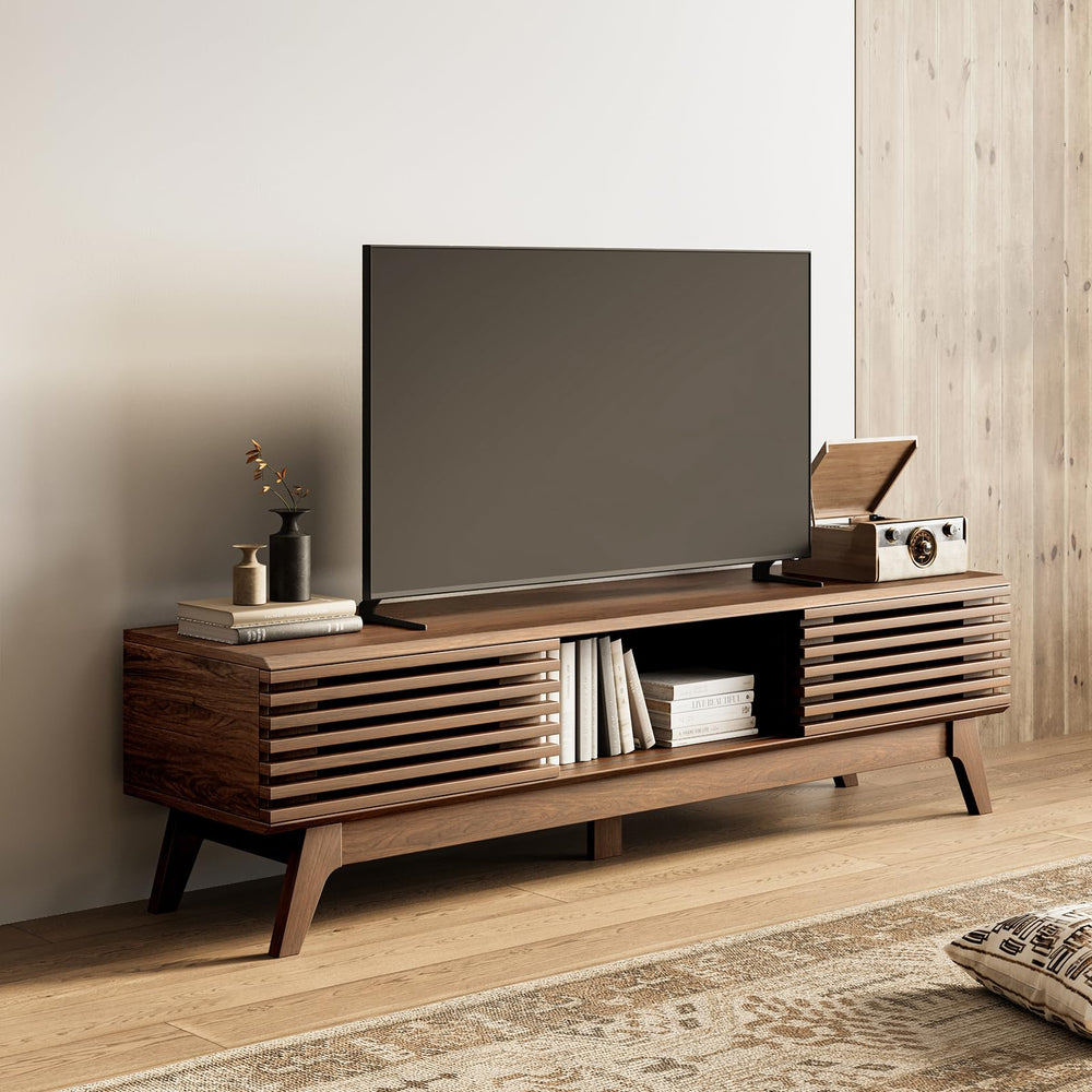 Mid-Century Modern TV Stand with Sliding Doors