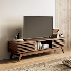Mid-Century Modern TV Stand with Sliding Doors
