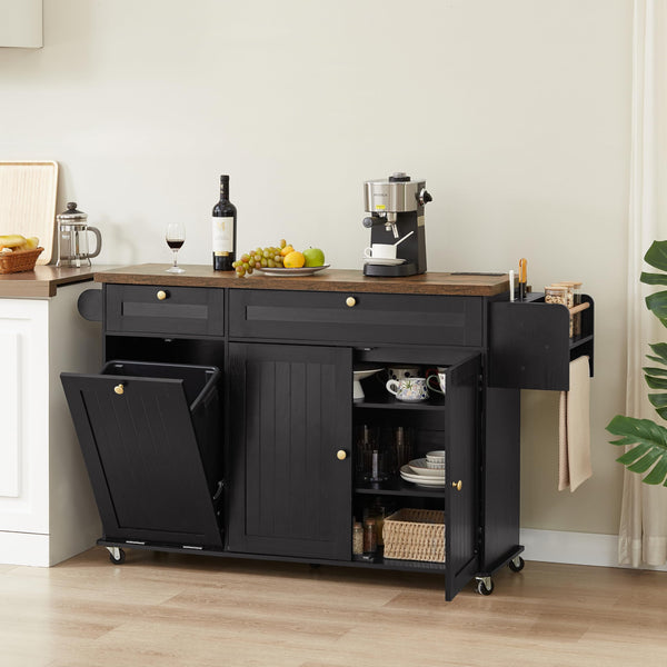 60" Kitchen Island Cart with Power Outlet & Drop Leaf