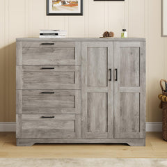 2-Door Wardrobe Armoire with 4 Drawers & Hanging Rod