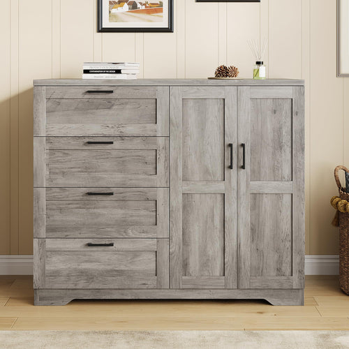 2-Door Wardrobe Armoire with 4 Drawers & Hanging Rod