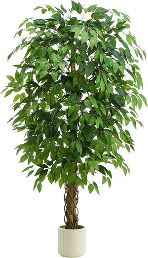 Artificial Ficus Tree – Tall Fake Indoor Plant with White Pot