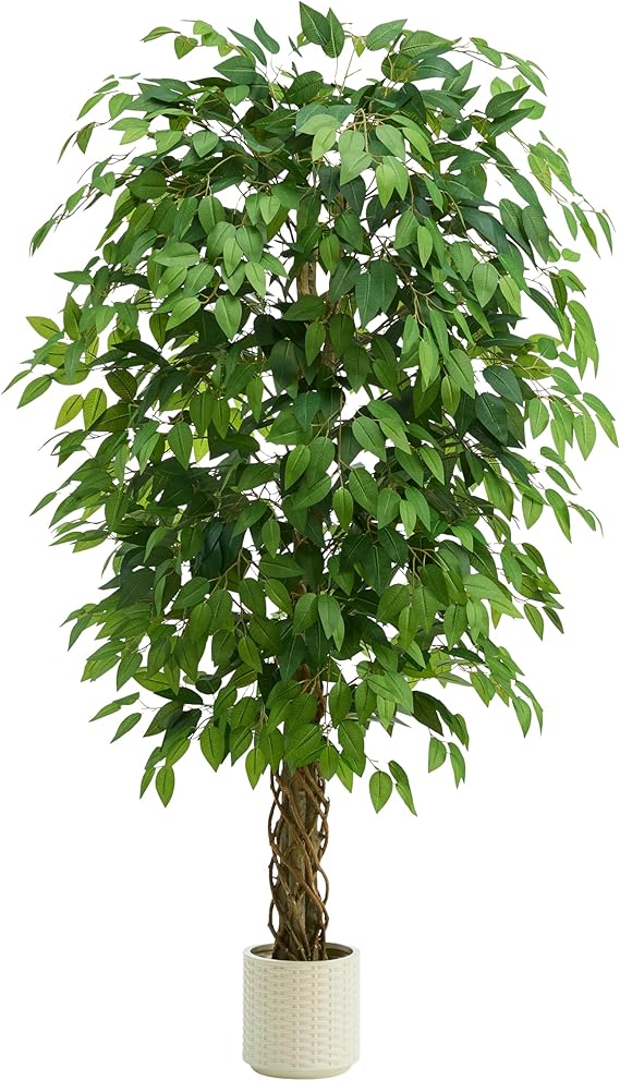 Artificial Ficus Tree – Tall Fake Indoor Plant with White Pot