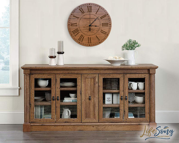 Personalized Wedding Wall Clock – Round Wood Analog Clock 12x12