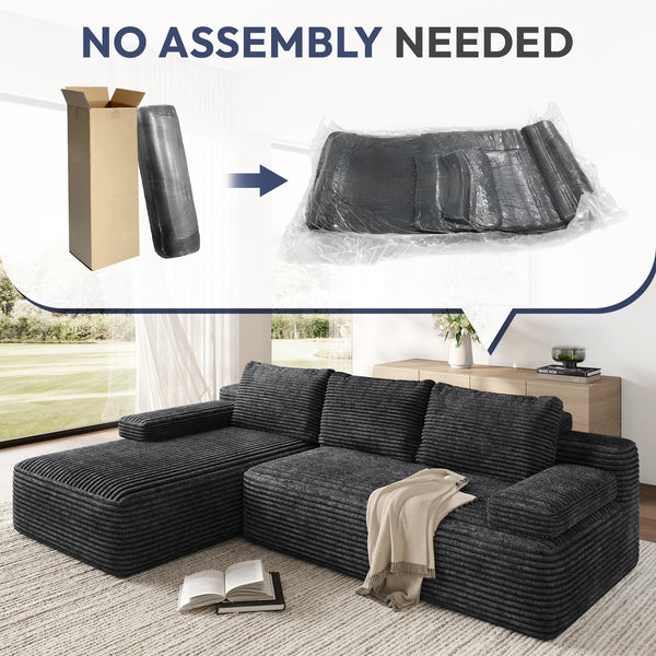 L-Shaped Modular Sectional Sofa with Chaise – Corduroy Cloud Couch, No Assembly