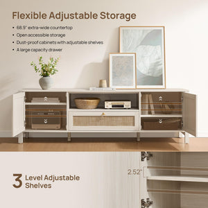 Rattan TV Stand with Drawer & Storage Cabinets