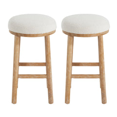 Christopher Knight Home Aubrie Counter Height Bar Stools Set of 2, Boucle Fabric Round Bar Stool for Kitchen Island, Wooden Backless Dining Room Chair, Counter Stool with Footrest, Natural+Milky White