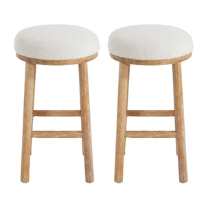 Christopher Knight Home Aubrie Counter Height Bar Stools Set of 2, Boucle Fabric Round Bar Stool for Kitchen Island, Wooden Backless Dining Room Chair, Counter Stool with Footrest, Natural+Milky White