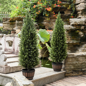 Artificial Cedar Topiary Trees — Set of 2, Indoor & Outdoor, UV Resistant