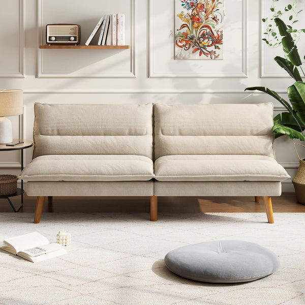 Convertible Corduroy Futon Sofa Bed with Adjustable Backrest