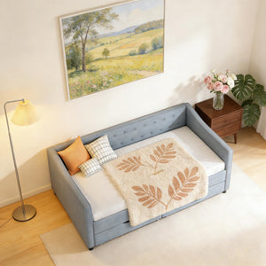 Upholstered Daybed with Storage Drawers | Linen Sofa Bed Twin & Full
