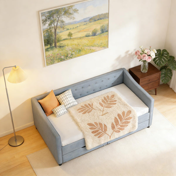 Upholstered Daybed with Storage Drawers | Linen Sofa Bed Twin & Full