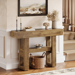 2-Tier Farmhouse Console Table with Storage Shelves