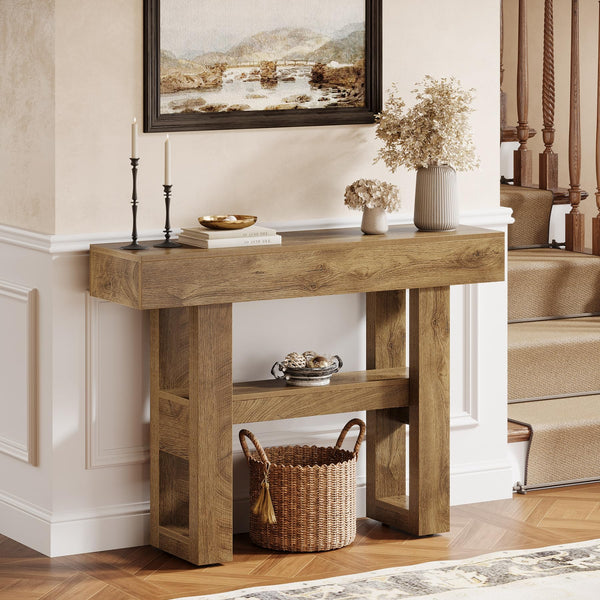 2-Tier Farmhouse Console Table with Storage Shelves