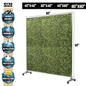 Freestanding Faux Hedge Privacy Screen Room Divider with Wheels – Boxwood Panels, Steel Frame