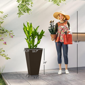 Tall Outdoor Planters Set of 3 with Drainage Holes – 28 Inch Taper Plant Pots
