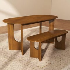 Oval Walnut Wood Dining Table Set