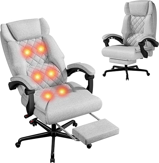 High Back Massage Office Chair with Footrest – 500 lbs Capacity, Reclining