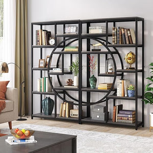 Industrial 5-Tier Etagere Bookcase with 9 Open Shelves, 2-Pack