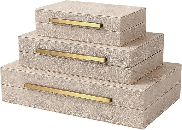 Faux Leather Decorative Boxes with Lids – Set of 3 Nesting Storage Boxes