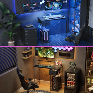 33.5" Gaming Desk with LED Lights, Power Outlets & Monitor Stand