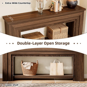 Wood Console Table with Double-Layer Open Storage — Rustic Brown