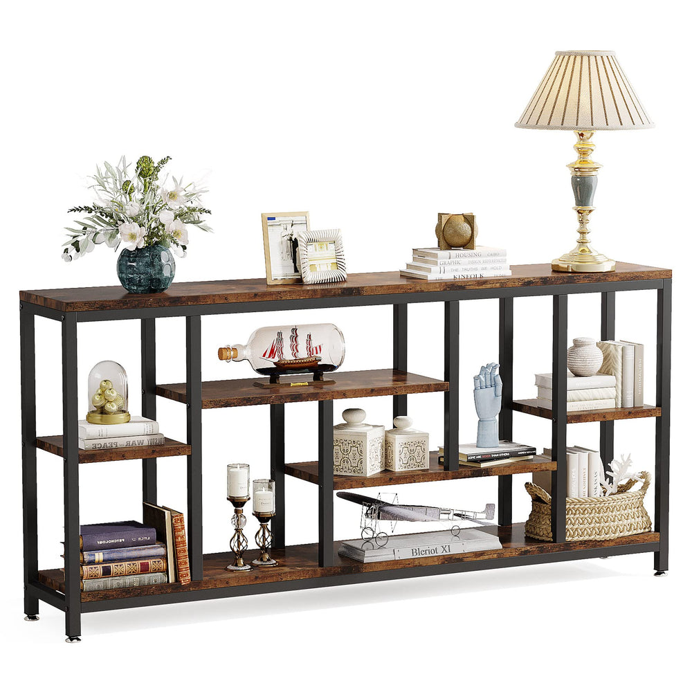 Industrial Console Sofa Table with Storage Shelves