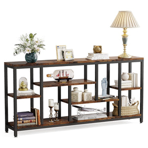 Industrial Console Sofa Table with Storage Shelves