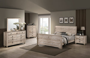 Roundhill Furniture Imerland Contemporary White-wash Finished 6-Piece Sleigh Headboard Bedroom Set, Queen