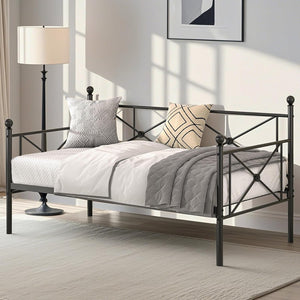 VECELO Daybed Twin Size, Day Bed Frame with Headboard, Heavy-Duty Metal Slats Support Platform for Living Room, Guest Room, Easy Assembly, White