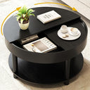 Round Coffee Table with 2-Tier Rotating Storage, 30.63"