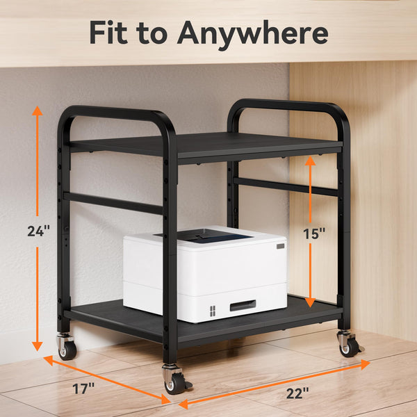 2-Tier Rolling Printer Stand with Lockable Wheels & Adjustable Shelf