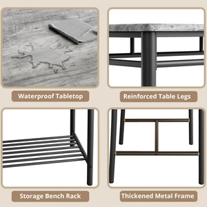 4-Piece Industrial Dining Table Set with Upholstered Bench and 2 Chairs