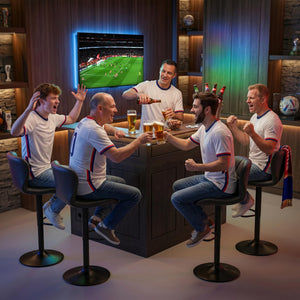 L-Shaped Home Bar Unit with LED Strip, Stemware Racks & Fridge Space – Black & Walnut