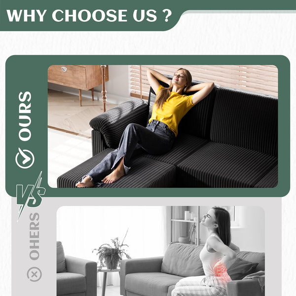 L-Shaped Sectional Sofa with Ottoman & Removable Pillows