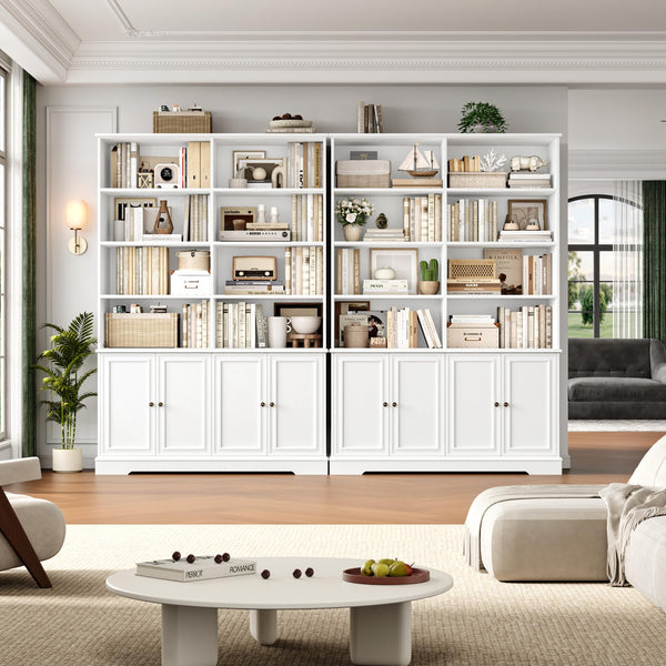 73" Tall Bookshelf with Doors – 6-Tier Double Wide Storage Bookcase