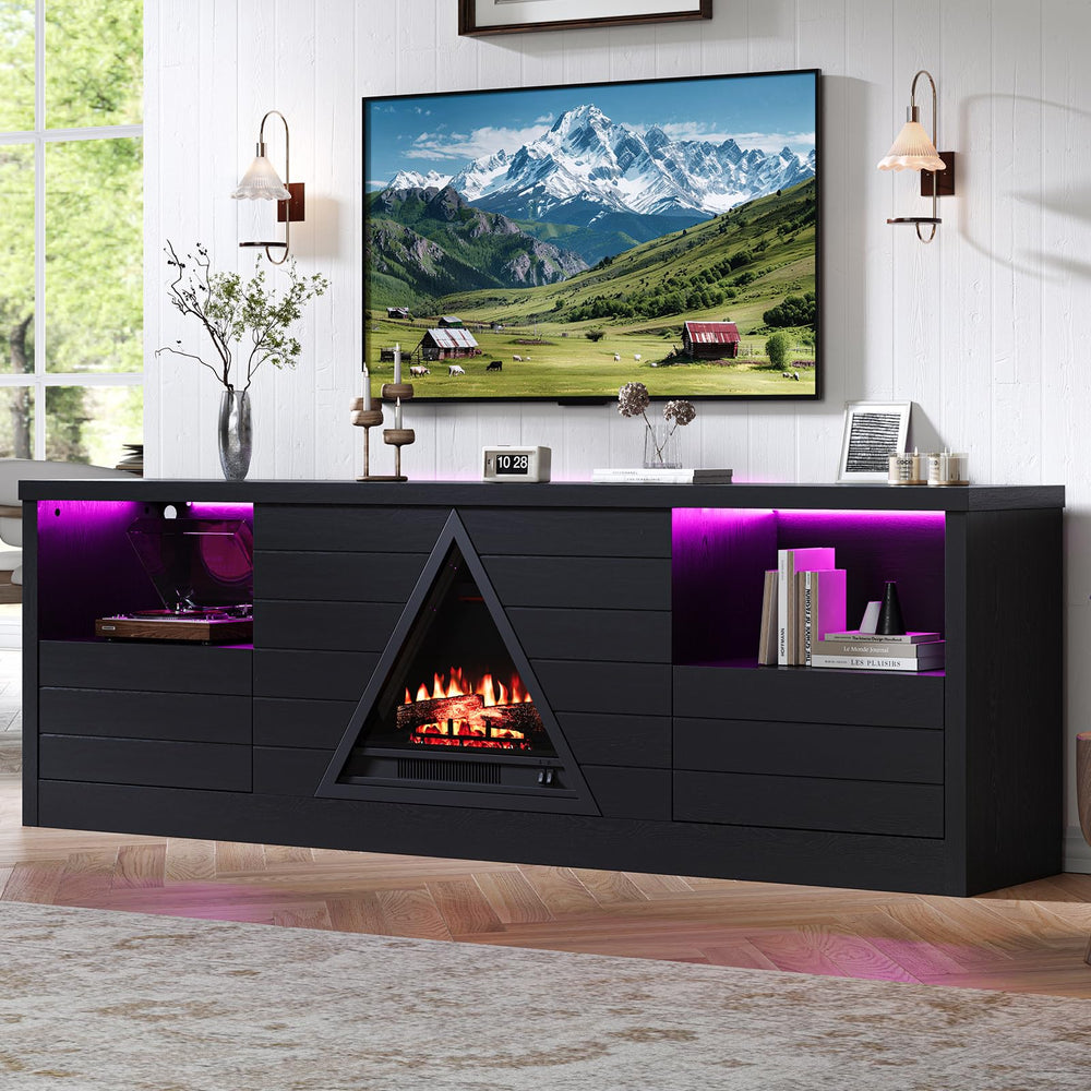 67" Fireplace TV Stand with LED Flame, Open Shelves & Drawers