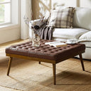 Genuine Leather Square Tufted Ottoman Coffee Table
