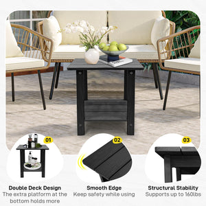 Melucivi Weather Resistant Outdoor Side Table, Double Small Adirondack Side Table for Adirondack Chair - Indoor Outdoor End Table, Patio Table for Pool, Deck and Porch (Black)
