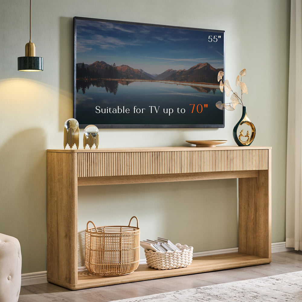 63-Inch Fluted Console Table with 2 Drawers