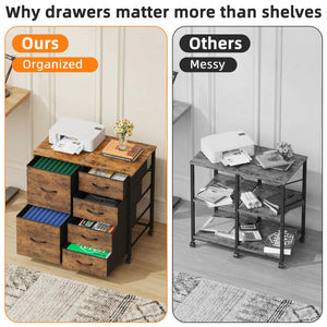 6 Drawer Mobile Lateral File Cabinet with Rolling Printer Stand