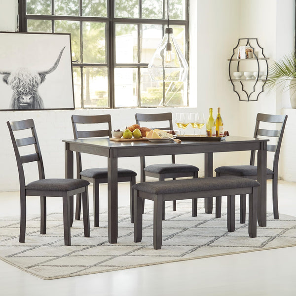 6-Piece Dining Table Set with Bench and Ladderback Chairs