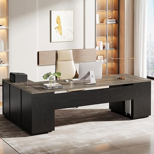 L-Shaped Executive Desk with File Drawers & Cabinet