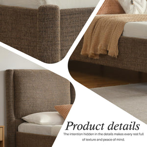 Upholstered Platform Bed Frame with Padded Headboard & Slatted Support