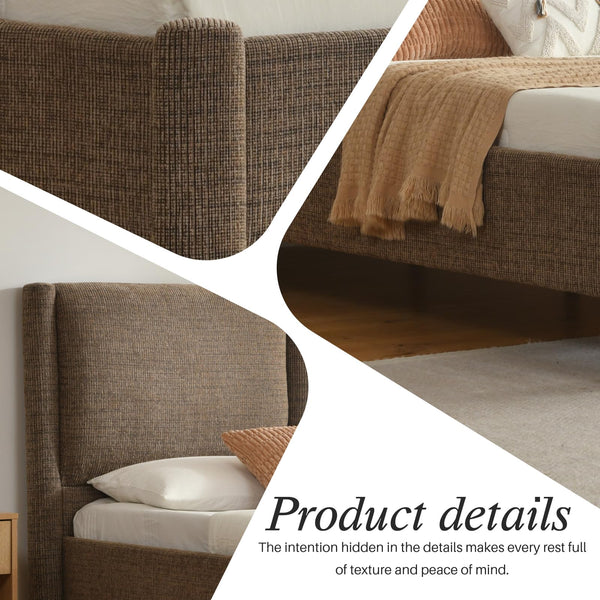 Upholstered Platform Bed Frame with Padded Headboard & Slatted Support