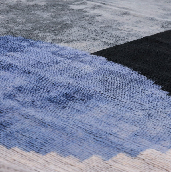 Velvet Throw Pillow – Blue & Black Abstract, 20x20"