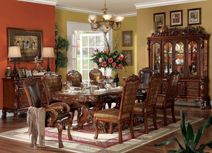 9-Piece Formal Dining Set – Extendable Pedestal Table & 8 Upholstered Chairs