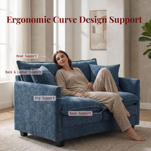 Compact Chenille Loveseat Sofa with Deep Seat & Detachable Cover