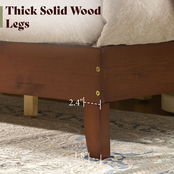 Queen Solid Wood Platform Bed Frame with Vertical Slats Headboard