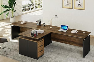 L-Shaped Executive Desk with Drawers & Power Outlet, 63"